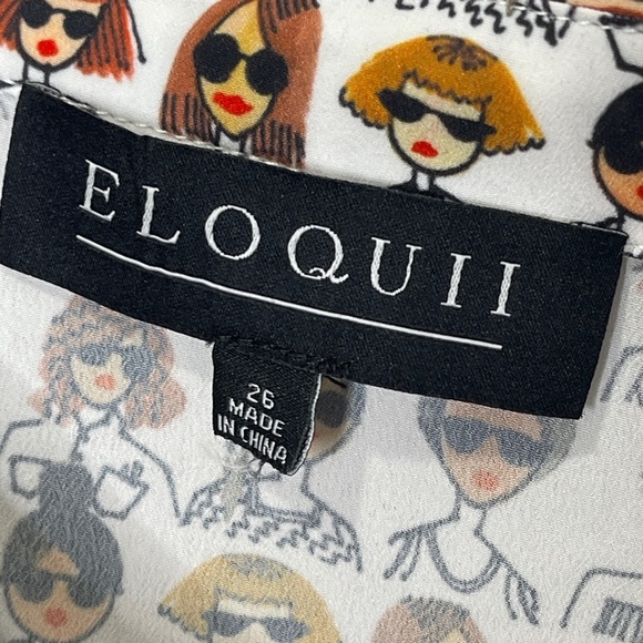 ELOQUII Printed Tie-Neck Women’s Face Diversity Button Front Blouse Size 26 - Picture 8 of 9